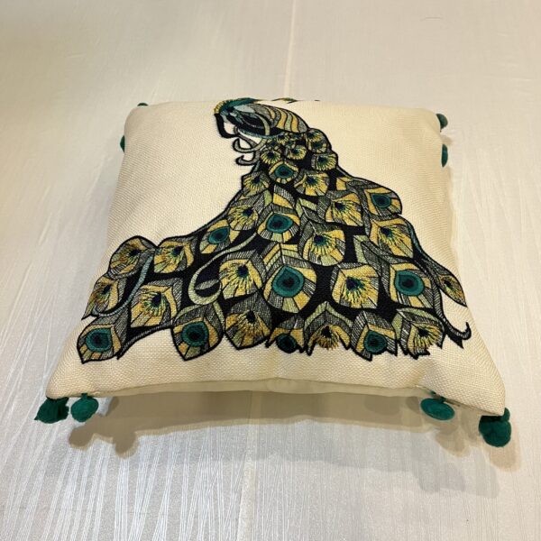 Regal Peacock Embroidered Throw Cushion - Image 3