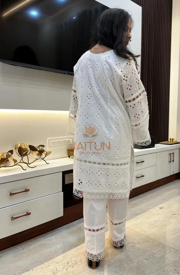 Elegant White Cotton Shifli Suit Set - Image 6