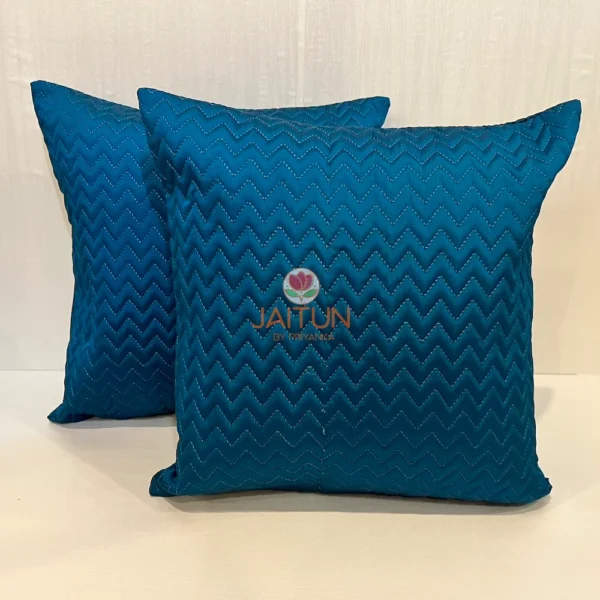 Front view of Azure Comfort Chevron Cushions in blue, set of two for stylish living room accents