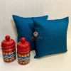 Two Azure Comfort Chevron Cushions in blue, placed together for modern home décor inspiration