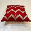 Chevron Pattern Cushion in Red and Golden, Elegant Single Cushion Front View for Living Room Décor