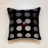 Eclipse Polka Dot Cushion Cover with black base and silver embroidered dots, stylish front view for modern interiors