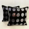 Pair of Eclipse Polka Dot Cushion Covers in black and silver, decorative set for living room