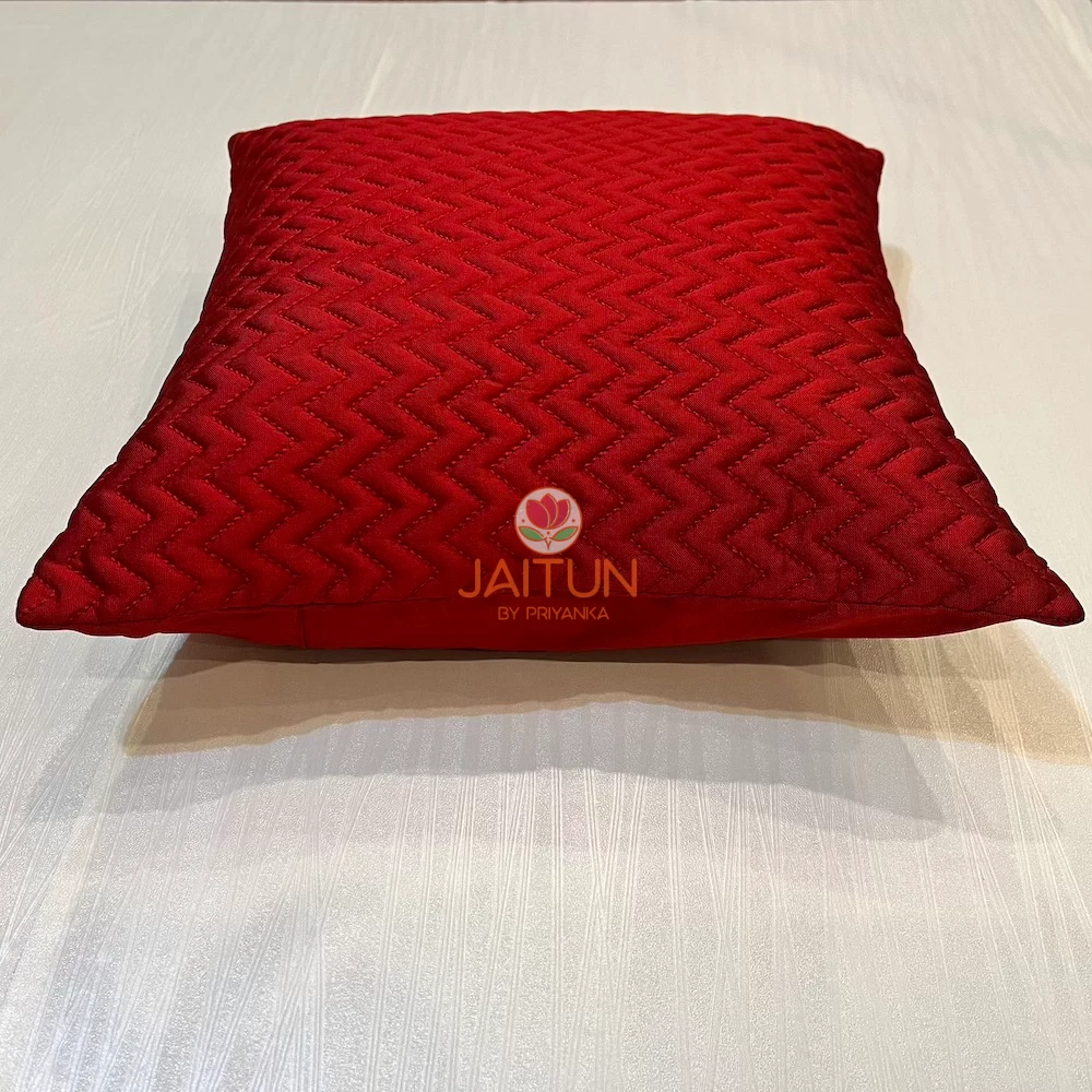 Elegant Chevron Red Cushion Cover, front view, plush fabric with zigzag stitching for luxury décor
