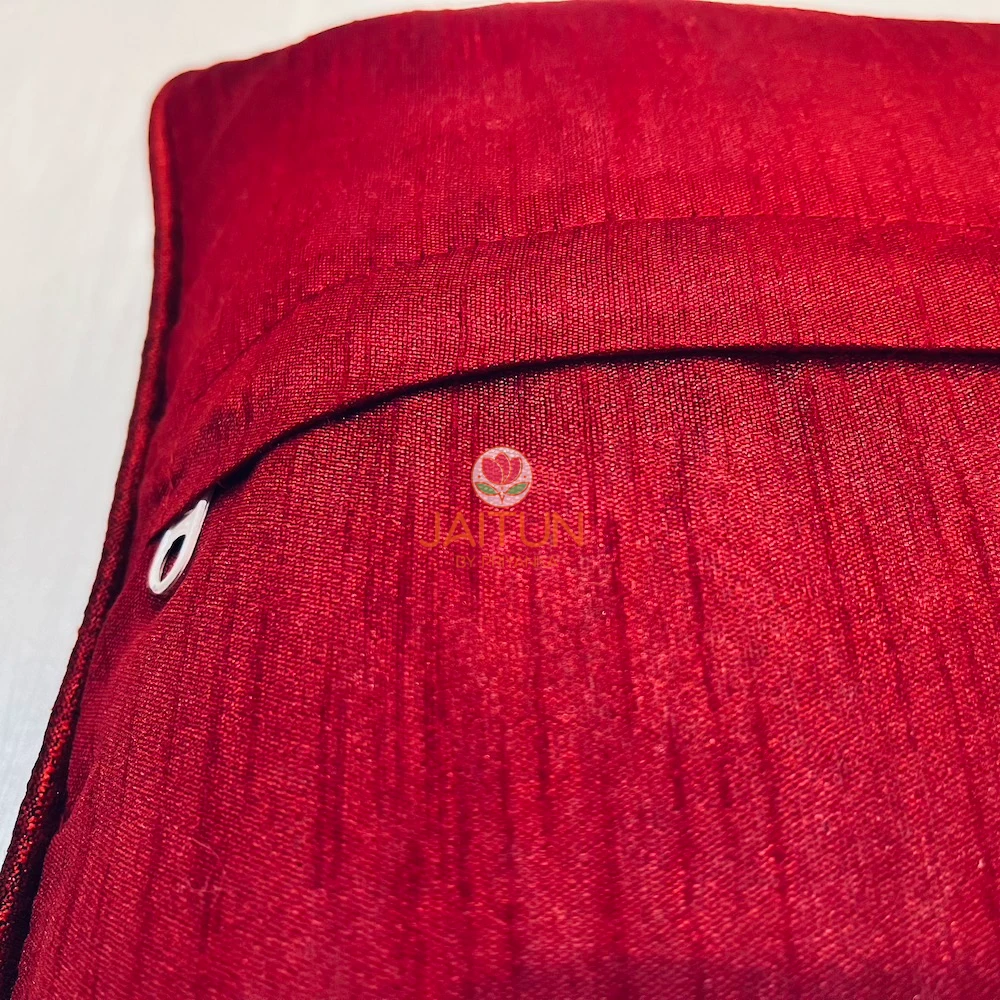 Zipper closure detail on Elegant Chevron Red Cushion Cover, premium red texture for easy use
