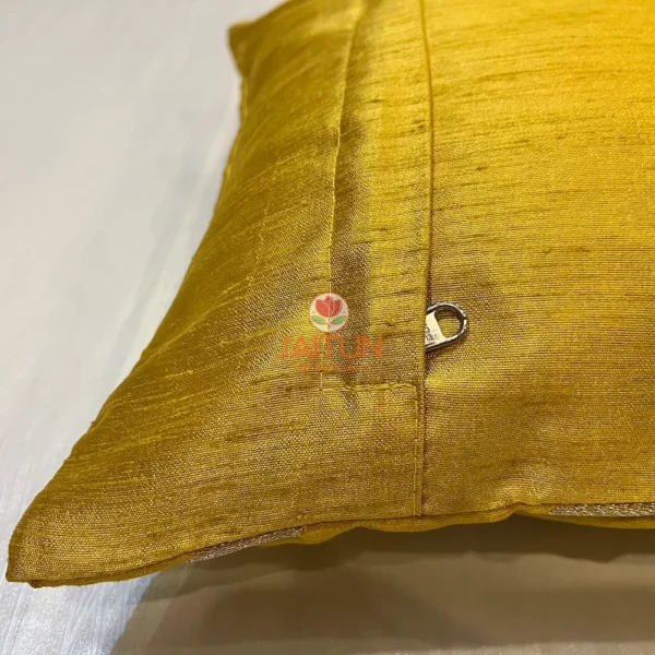 Zipper closure detail on Yellow Chevron Luxe Throw Cushion, convenient for use and maintenance
