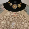 Embroidery closeup with golden sequins on Elegant Blossom Crop Top Blouse