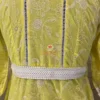 Lemon Green Wrap Around Kurti – Back Belt Embroidery Detail, Cotton Dress for Women