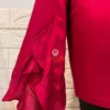 Floral motif embroidery closeup in red on Floral Fantasy Ruffle Sleeve Crop Blouse