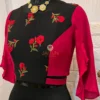 Side angle of Floral Fantasy Ruffle Sleeve Crop Blouse showing floral embroidery and ruffle sleeve details