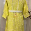 Lemon Green Wrap Around Kurti Dress – Back View, Cotton Ethnic Wear with Embroidery