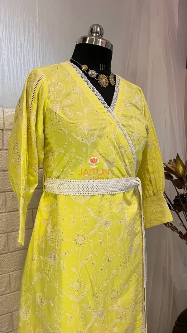 lemon-green-wrap-around-kurti-dress-ethnic-wear-cotton-embroidery