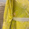 Lemon Green Wrap Around Kurti Dress – Sleeve Embroidery Detail, Elegant Cotton Dress for Women