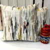 Side angle of abstract brushstroke suede velvet embroidered cushion cover