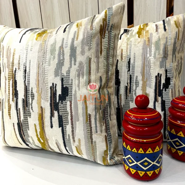 Pair of abstract brushstroke suede velvet embroidered cushion covers