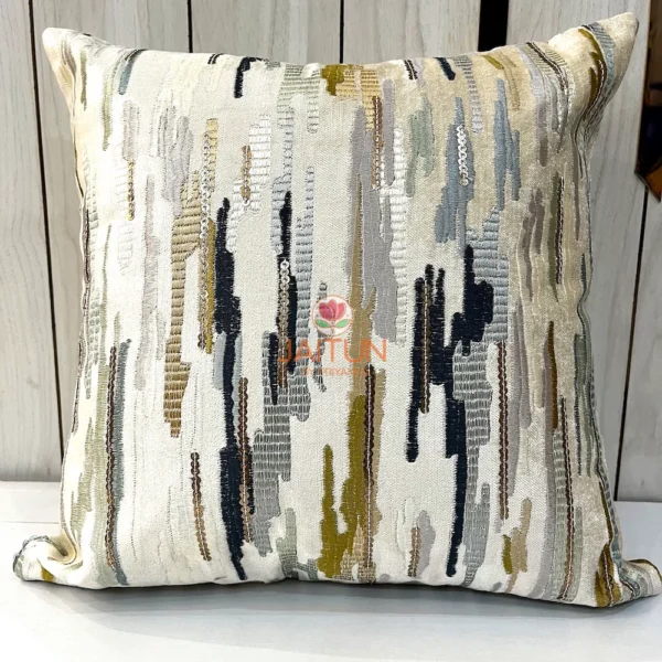Single abstract brushstroke suede velvet cushion cover with contemporary embroidery