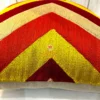 Closeup of Fiery Chevron Handwoven Cushion Cover - Textured Yellow, Red and Beige Embroidery