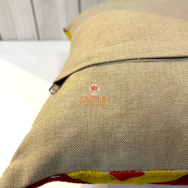 Back of Fiery Chevron Handwoven Cushion Cover - Natural Beige Fabric with Secure Button Closure