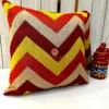 Full Display of Fiery Chevron Handwoven Cushion Cover - Bold Geometric Zigzag Red and Yellow