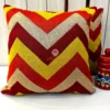 Fiery Chevron Handwoven Cushion Cover Front View in Red and Yellow - Modern Geometric Pillow for Sofa