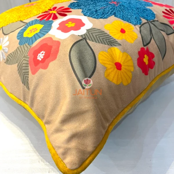 Floral Fiesta Cushion Cover Back - Secure Button Closure with Satin Finish
