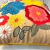 Floral Fiesta Cushion Cover Corner View - Yellow Trim and Decorative Embroidered Flowers
