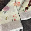 Pastel Bloom Banarasi Printed Kota Silk Saree flatlay featuring soft floral motifs, detailed silver zari border, and elegant pastel tones