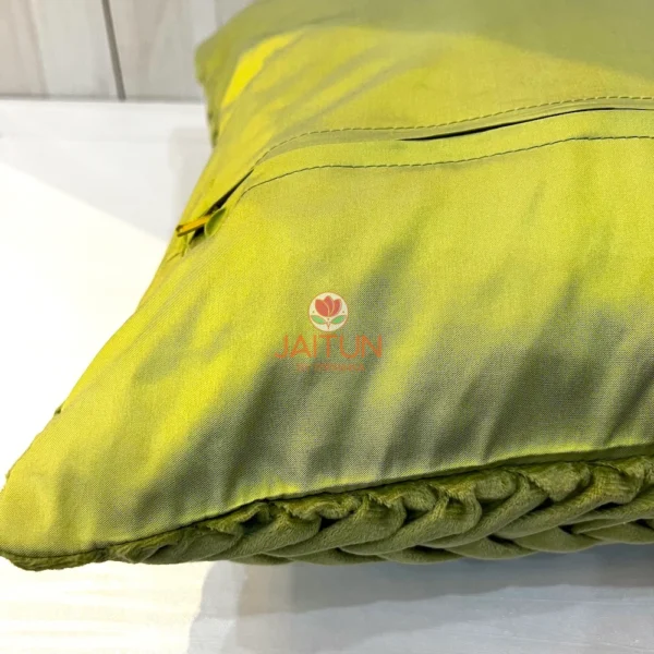 Verdant Smoking Weave Cushion Cover Backside - Green Velvet with Flap Closure, Premium Pillow for Home