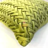 Verdant Smoking Weave Cushion Cover Corner View - Handwoven Green Velvet Zigzag Pattern, Quality Stitching