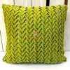 Verdant Smoking Weave Cushion Cover Front View - Luxury Green Velvet, Textured Woven Pillow for Sofa Decor