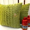 Verdant Smoking Weave Cushion Cover Green Velvet Pair - Modern Accent Pillows for Sofa or Bedroom Decor