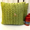 Verdant Smoking Weave Cushion Covers in Green Velvet - Decorative Zigzag Pillow Pair Styled with Ethnic Decor