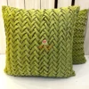 Set of Verdant Smoking Weave Cushion Covers in Green Velvet - Handwoven Textured Pillow Pair for Living Room