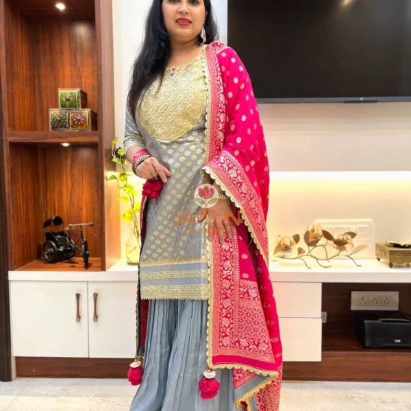 Noor-e-Gulbahaar Grey Sharara Suit Set
