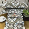 Stacked view of Siena Heritage Damask Bed Sheet Set featuring olive green and beige damask patterns with pillow covers