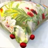 Tropical Parrot Paradise Embroidered Cushion Cover Corner - Pom-Pom Accent and Hibiscus Flower Detail