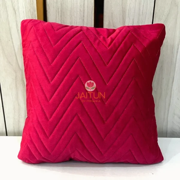 Pair of Velvet Luxe Zigzag Cushion Covers in Hot Pink - Chevron Velvet Texture with Ethnic Painted Storage Boxes