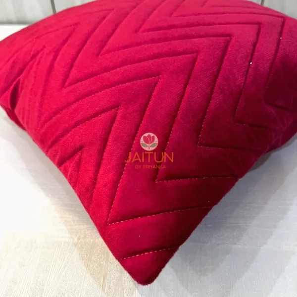 Velvet Luxe Zigzag Cushion Cover Hot Pink - Closeup Detailing of Soft Velvet Chevron Zigzag Pattern