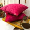Velvet Luxe Zigzag Cushion Cover Stacked Pair in Hot Pink - Modern Chevron Design Velvet Pillows Styled for Living Room