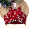 Back view of Crimson Bloom Hand-Embroidered Wedding Blouse featuring intricate embroidered details, high-neck design, and multicolour bead and pearl drop embellishments for bridal and festive wear.