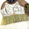 Front view of Designer Olive Garden Brocade Peplum Blouse from Bridal & Wedding Collection, featuring floral embroidery and tulle detailing.