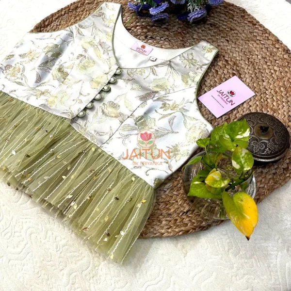 Elegant Designer Olive Garden Brocade Peplum Blouse highlighting stylish peplum design and textured floral details for weddings.