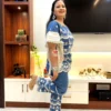 Model wearing blueish grey embroidered co-ord set – perfect for Indian parties – Jaitun