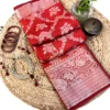 Flatlay of Crimson Regal Banarasi Silk Saree showing intricate weave