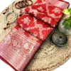 Side angle showcasing motifs on Crimson Regal Banarasi Silk Saree