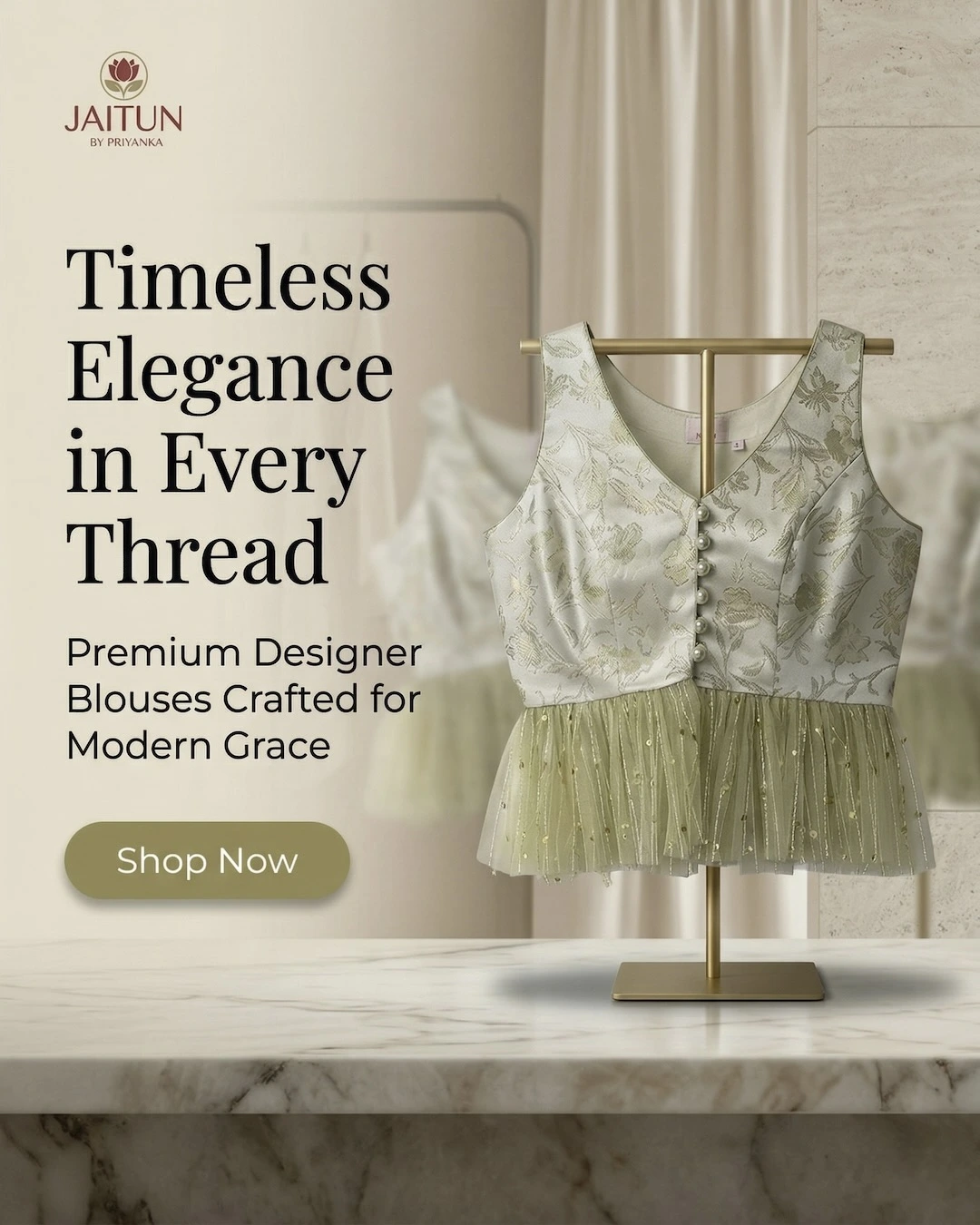 Elegant designer blouse by Jaitun crafted for modern ethnic fashion and festive wear