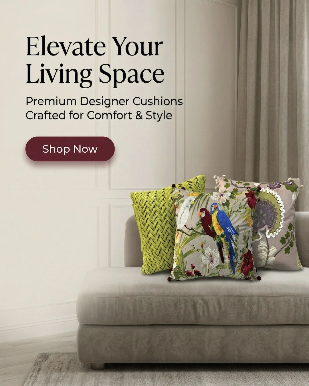 Luxury cushion covers with artistic patterns by Jaitun enhancing modern living space decor