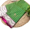 Leaf Green Banarasi Silk Saree Full View Leaf Green Banarasi Silk Saree featuring delicate woven motifs, floral Banarasi border and contrast magenta pallu – full product view