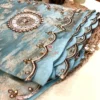 Nooré Celeste Saree Mirror Work Close-Up Detailed close-up of Nooré Celeste designer saree featuring intricate mirror work, floral zari weaving, sequins and handcrafted border embroidery.