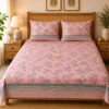 Blush Carnation Double Bedsheet with Pillow Covers Blush Carnation pink floral double bedsheet with two matching pillow covers styled on a double bed